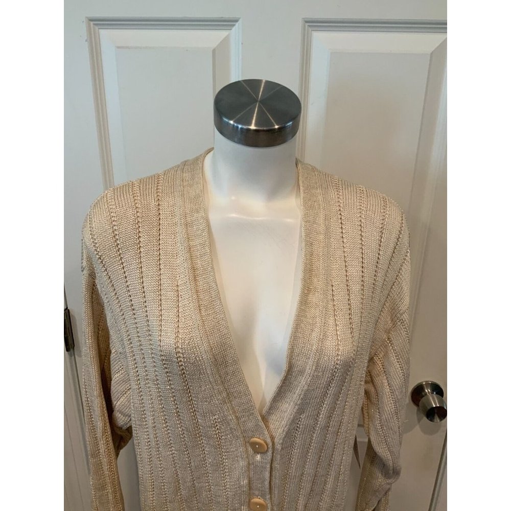 Escada Cream Open-Front Ribbed Knit Cardigan with Pockets - Picture 2 of 7